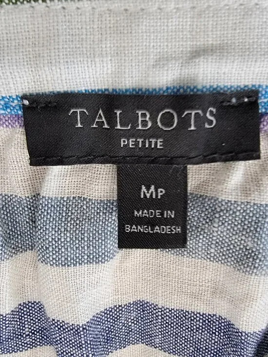 Talbots Rockport Stripe Linen Elbow Sleeve Popover Top - MP - Picture 7 of 8